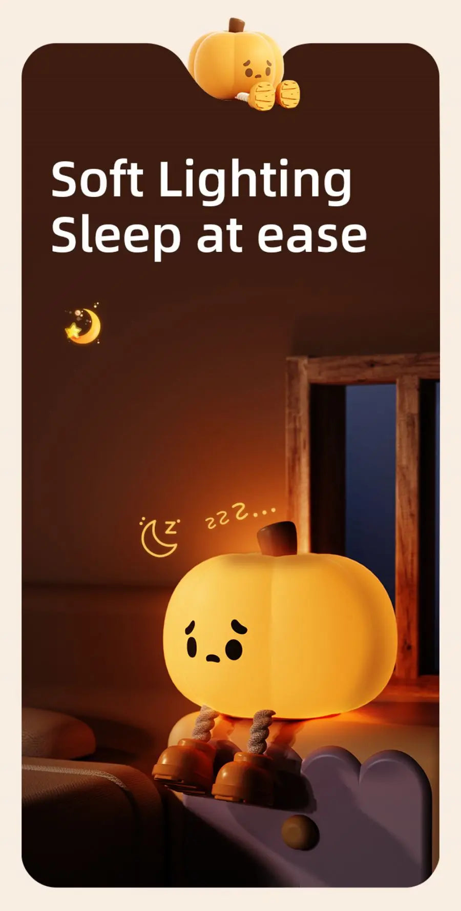 Pumpkin Silicone Night Light — Cute Dimmable Bedside Lamp for Halloween & Kids’ Room
