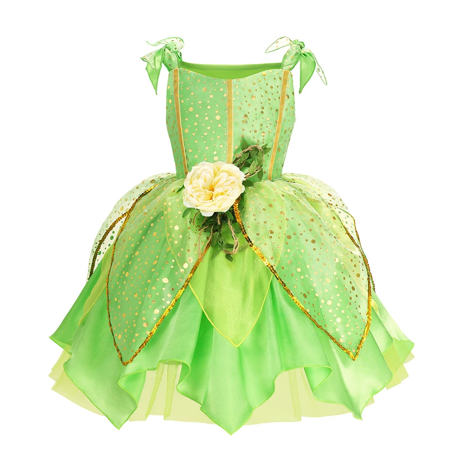 Enchanted Green Fairy Princess Dress for Girls (Ages 2–10) — Halloween, Cosplay & Party Costume