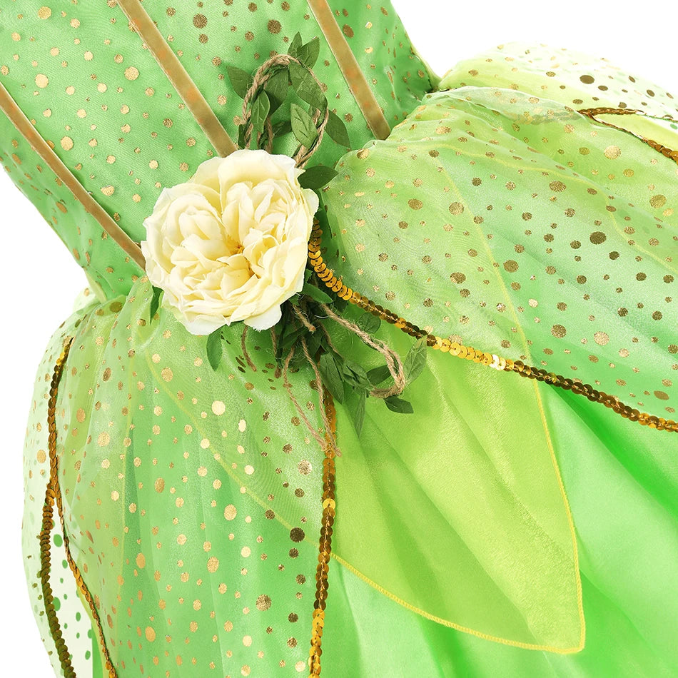 Enchanted Green Fairy Princess Dress for Girls (Ages 2–10) — Halloween, Cosplay & Party Costume