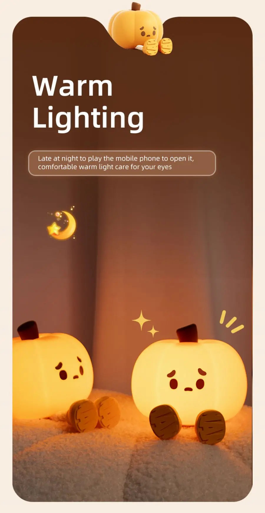 Pumpkin Silicone Night Light — Cute Dimmable Bedside Lamp for Halloween & Kids’ Room