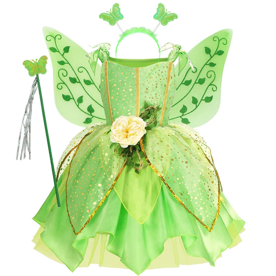 Enchanted Green Fairy Princess Dress for Girls (Ages 2–10) — Halloween, Cosplay & Party Costume