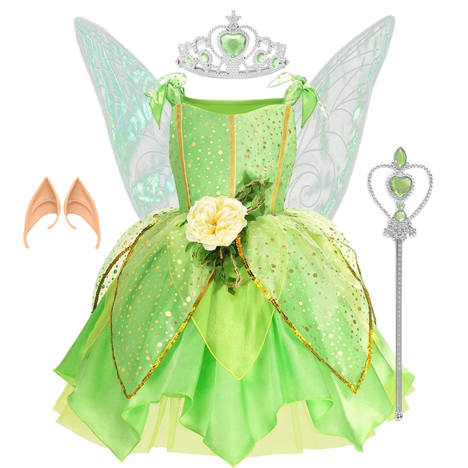 Enchanted Green Fairy Princess Dress for Girls (Ages 2–10) — Halloween, Cosplay & Party Costume