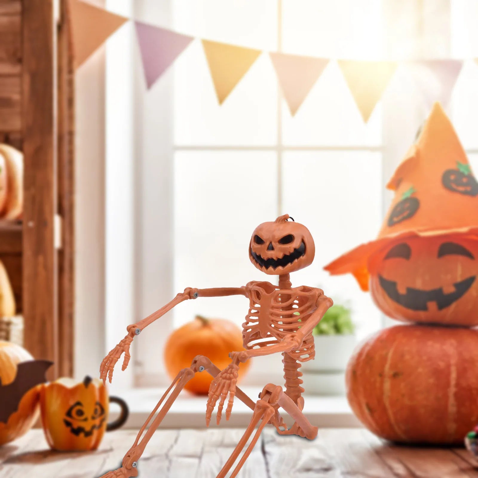 Person-Size Hanging Skeleton Prop — Poseable Full-Body Halloween Decoration & Haunted House Display