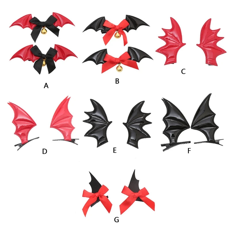 Cartoon Devil Bat-Wing Hair Clips — Cosplay & Halloween Party Headwear Accessory