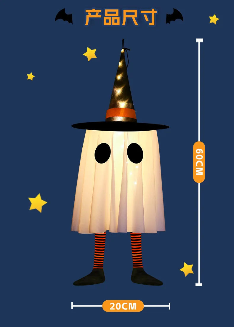 Halloween Hanging Ghost Decorations, Outdoor Halloween Witches Hat Lights, Glowing Ghosts for Garden Trees, Yard Halloween Decor