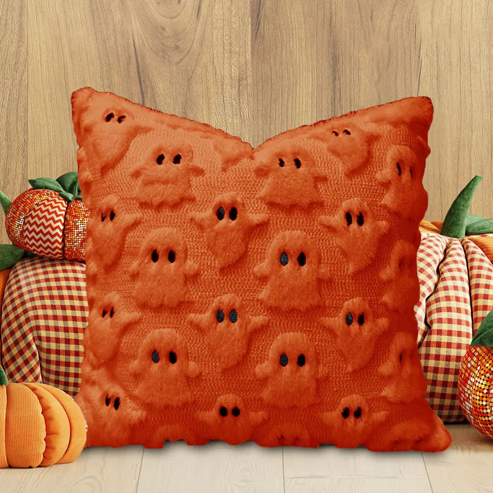 Halloween Ghost & Pumpkin Pillowcase — Washable Throw Pillow Cover for Festive Home Décor