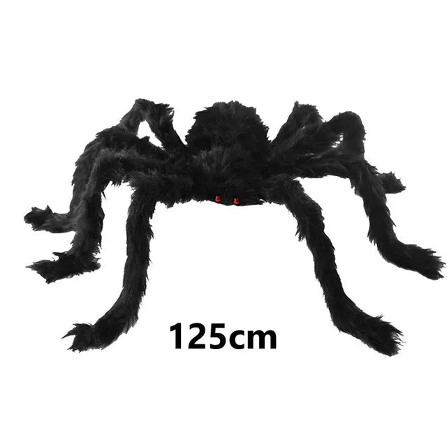 Giant Plush Spider Halloween Decoration — Poseable Horror Prop (30–200 cm)