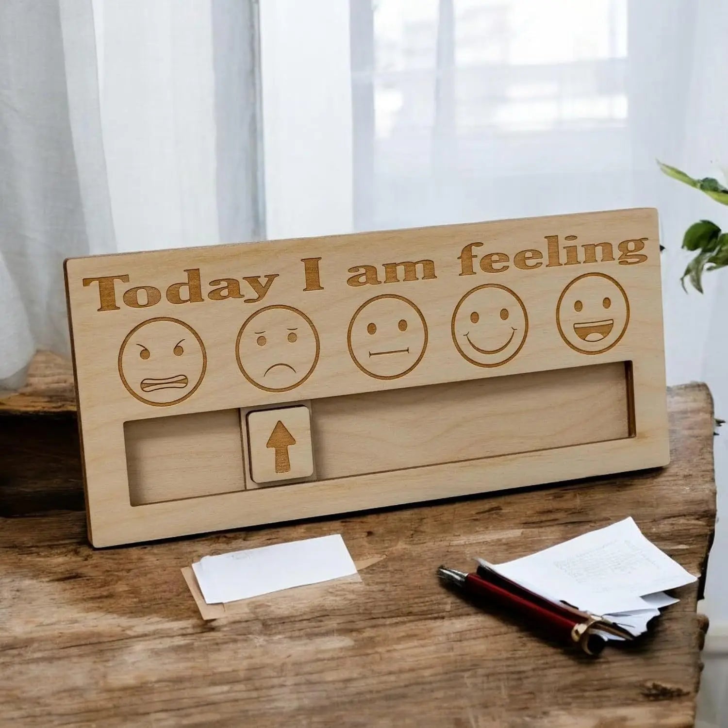 Wooden Mood Barometer — “How I Feel Today” Emotion Indicator & Funny Gift for Friends, Couples & Office