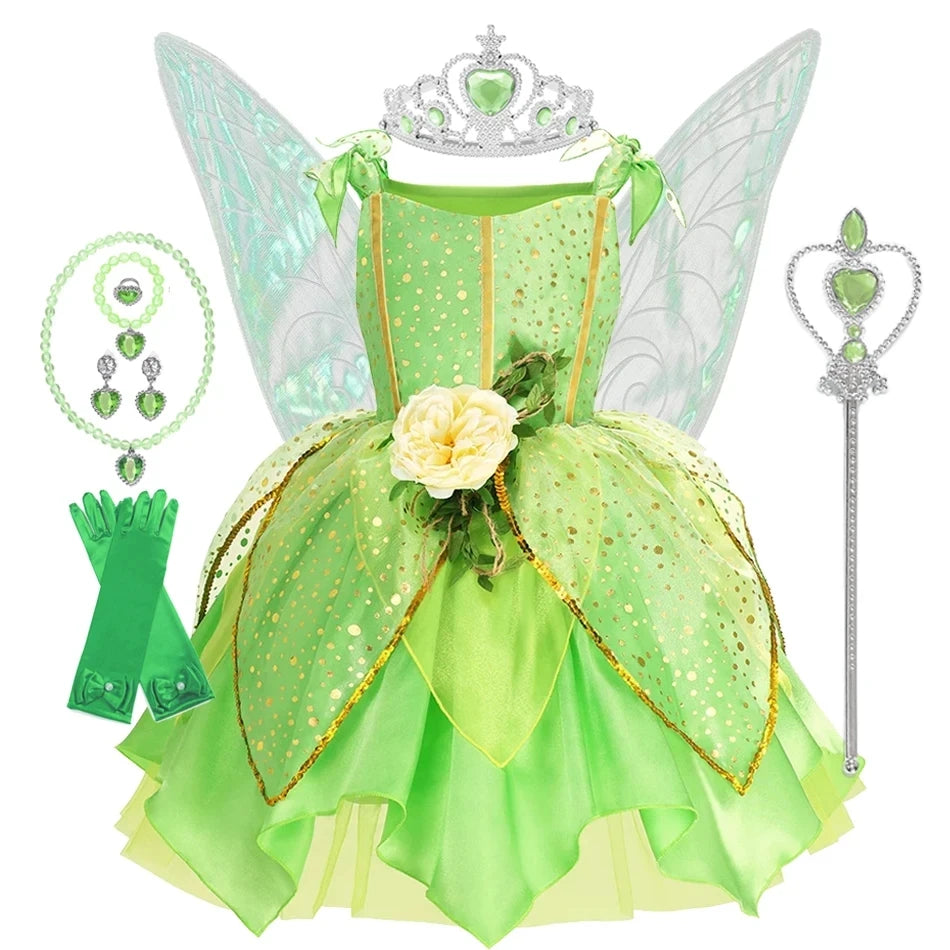 Enchanted Green Fairy Princess Dress for Girls (Ages 2–10) — Halloween, Cosplay & Party Costume