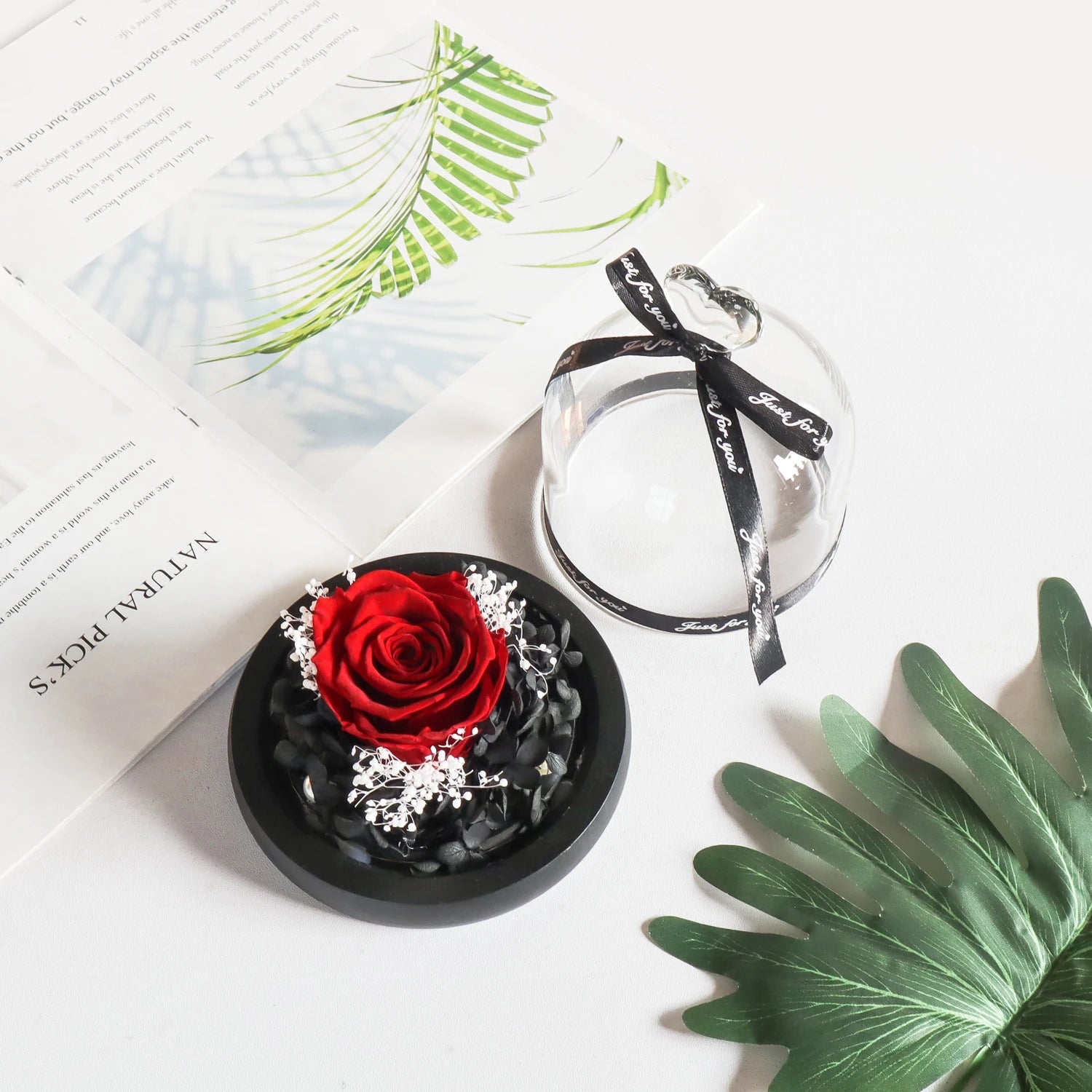 Gifts for Girls Eternal Flowers In Heart Glass Dome with Led Light Forever Preserved Rose Wedding Gift for Mom Women Girlfriend