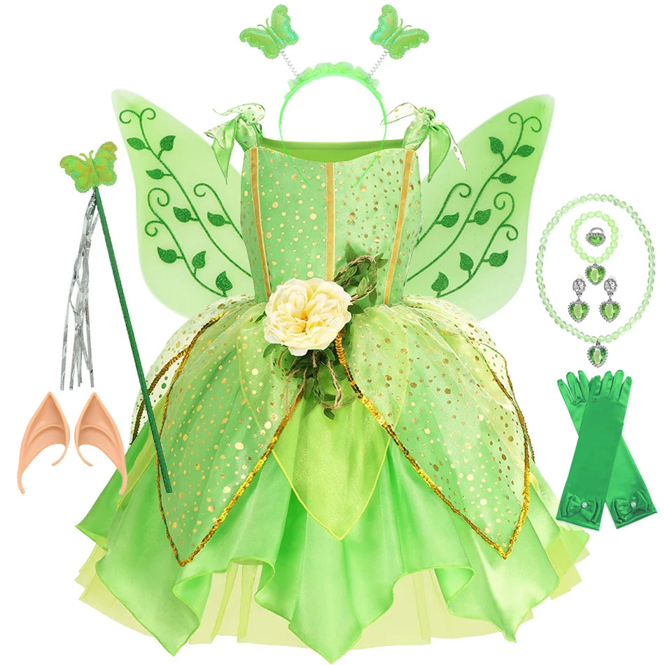 Enchanted Green Fairy Princess Dress for Girls (Ages 2–10) — Halloween, Cosplay & Party Costume