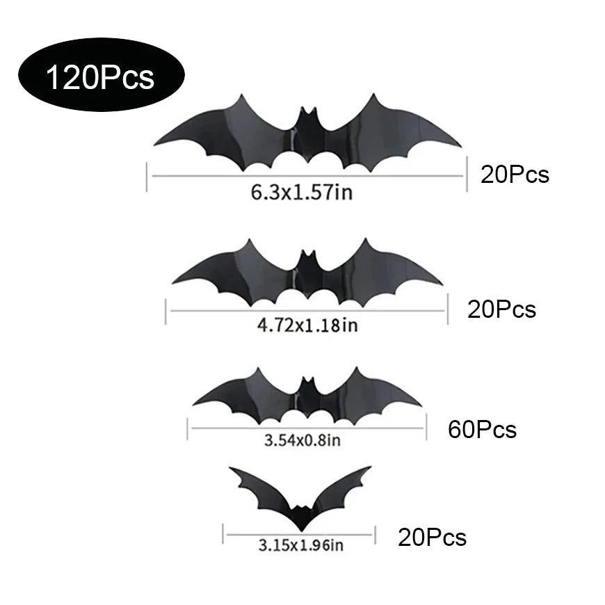 Halloween Bat Wall Stickers — Black PVC 3D Bat Decorations for Walls & Doors, Spooky Seasonal Décor