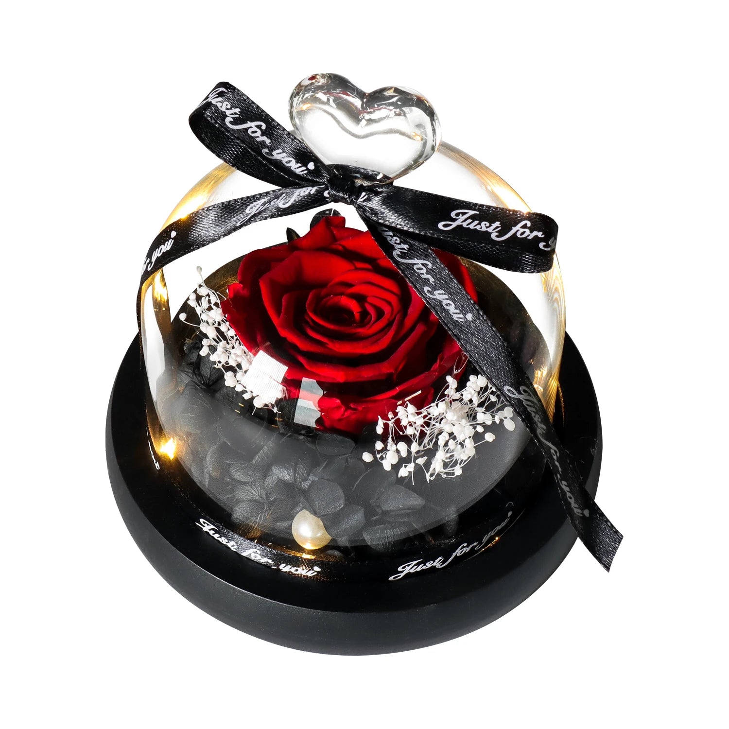 Gifts for Girls Eternal Flowers In Heart Glass Dome with Led Light Forever Preserved Rose Wedding Gift for Mom Women Girlfriend