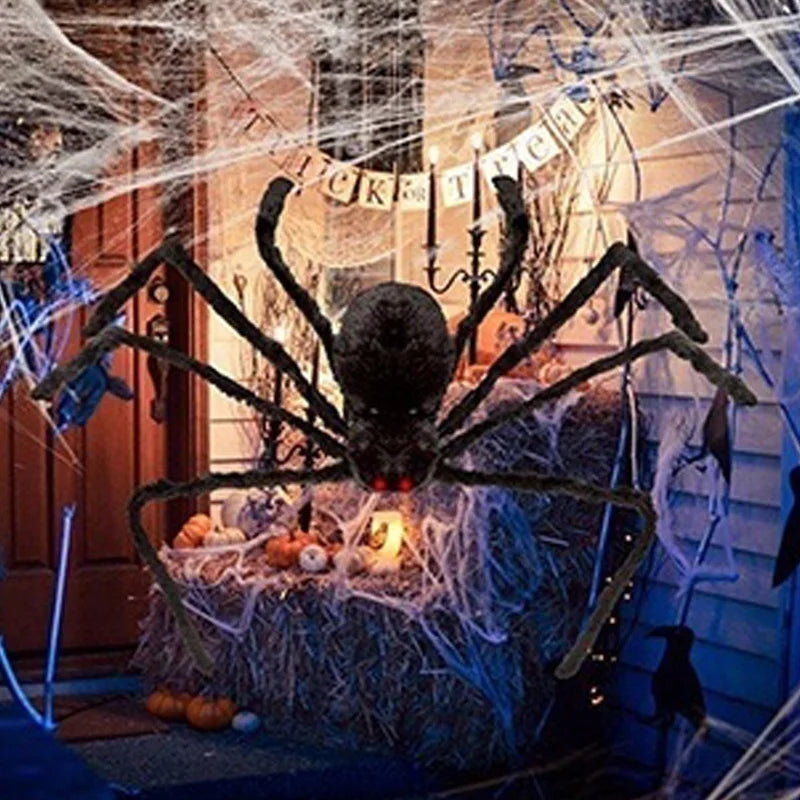 Giant Plush Spider Halloween Decoration — Poseable Horror Prop (30–200 cm)