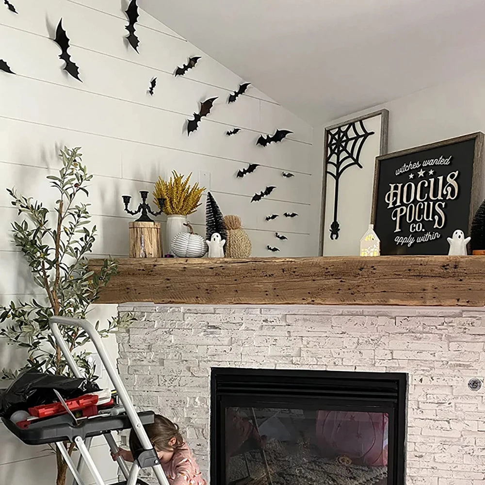 Halloween Bat Wall Stickers — Black PVC 3D Bat Decorations for Walls & Doors, Spooky Seasonal Décor