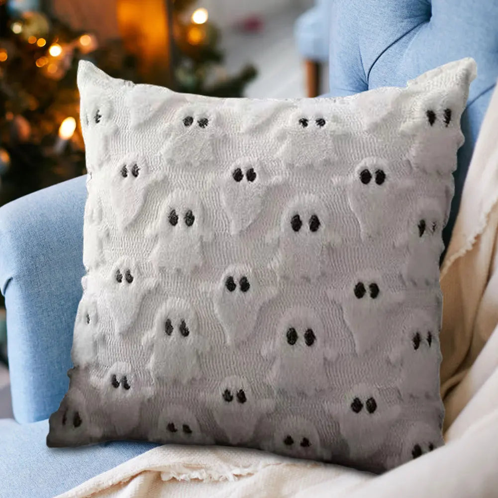 Halloween Ghost & Pumpkin Pillowcase — Washable Throw Pillow Cover for Festive Home Décor
