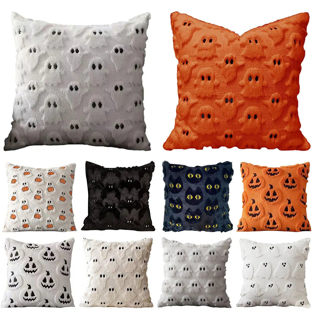 Halloween Ghost & Pumpkin Pillowcase — Washable Throw Pillow Cover for Festive Home Décor