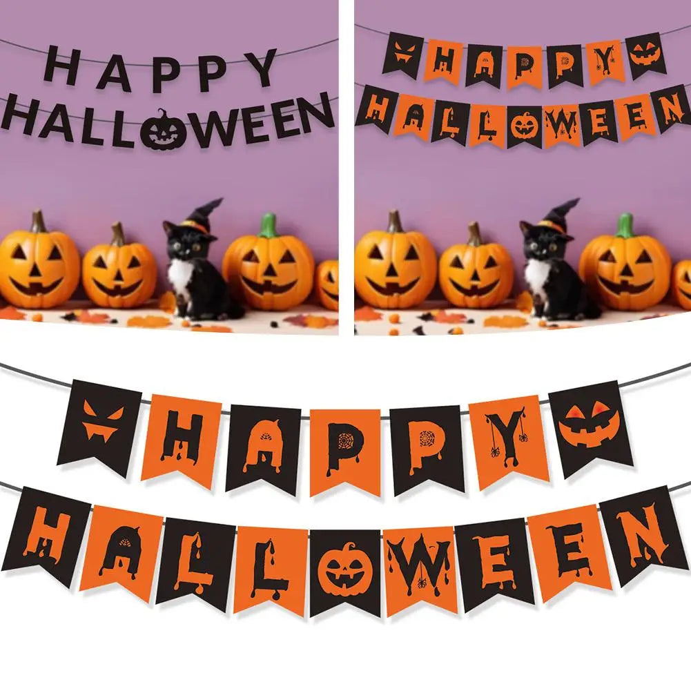 Halloween Party Decorations HAPPY HALLOWEEN Accessories Ghost Banner, Supplies Bat Party Halloween Backdrop Pumpkin, Hangin T6E9