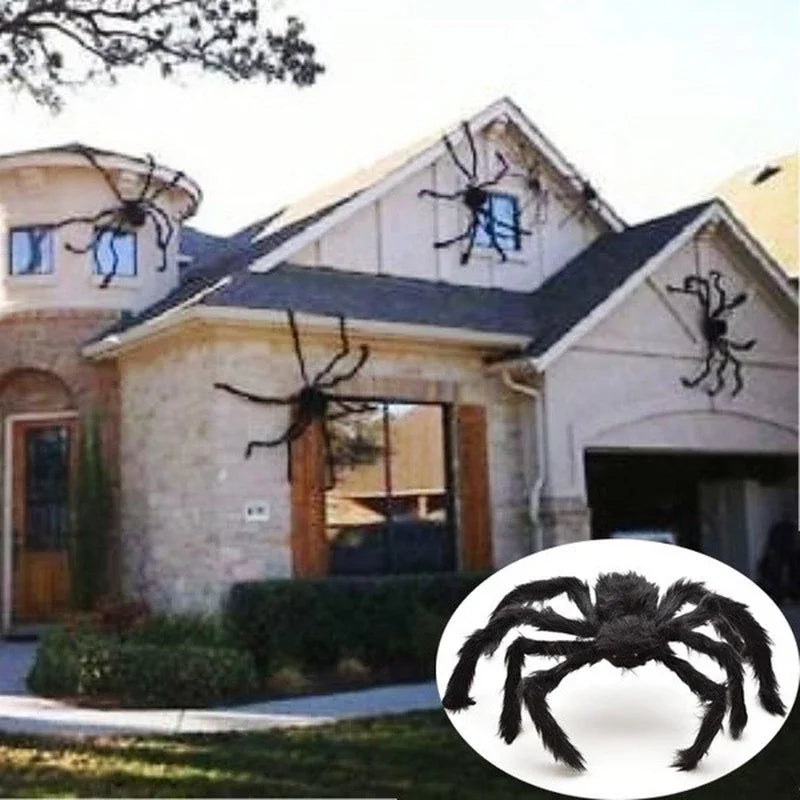 Giant Plush Spider Halloween Decoration — Poseable Horror Prop (30–200 cm)