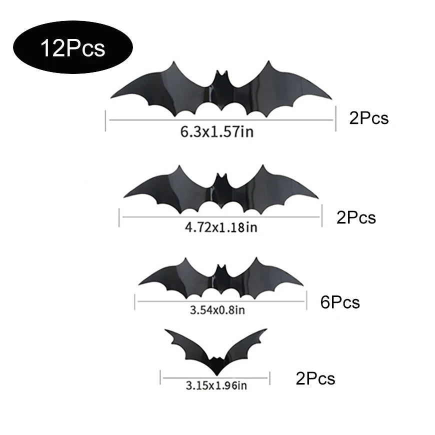 Halloween Bat Wall Stickers — Black PVC 3D Bat Decorations for Walls & Doors, Spooky Seasonal Décor