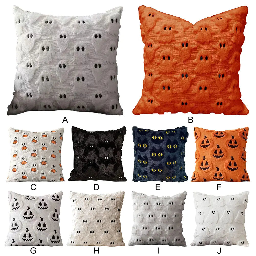Halloween Ghost & Pumpkin Pillowcase — Washable Throw Pillow Cover for Festive Home Décor