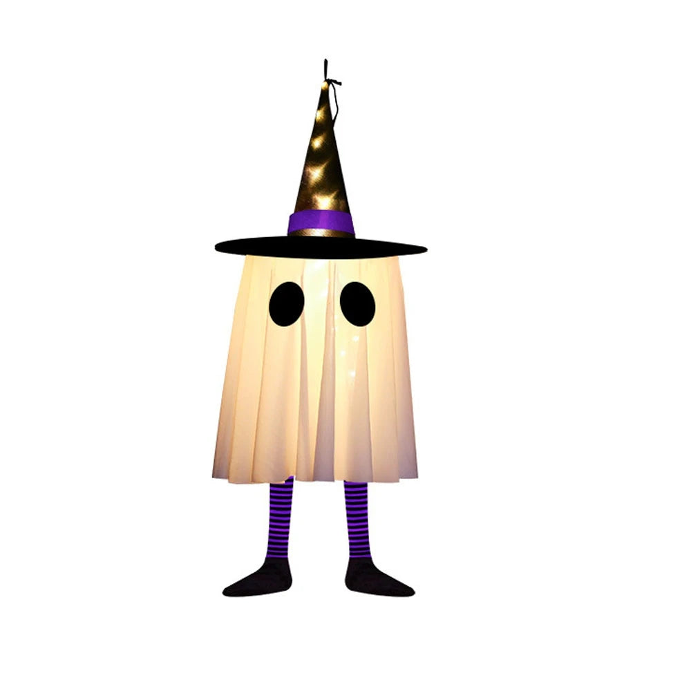 Halloween Hanging Ghost Decorations, Outdoor Halloween Witches Hat Lights, Glowing Ghosts for Garden Trees, Yard Halloween Decor