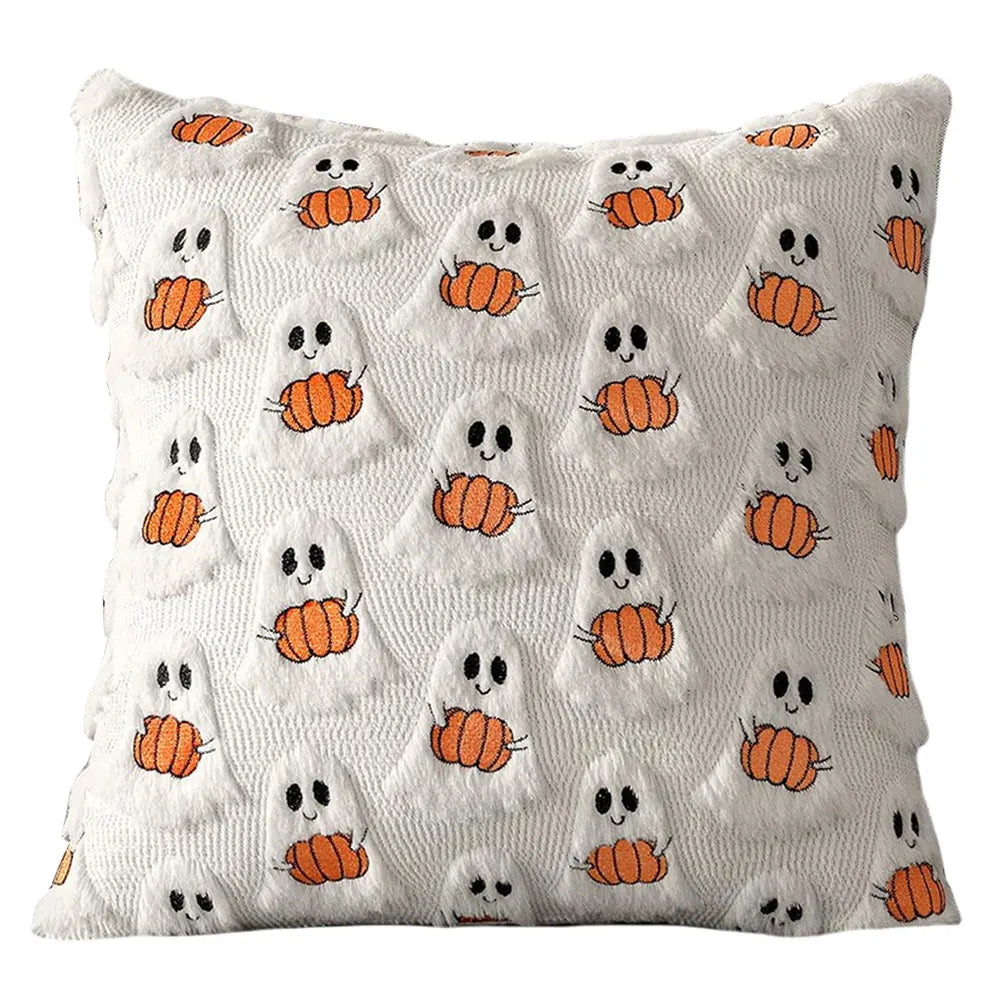 Halloween Ghost & Pumpkin Pillowcase — Washable Throw Pillow Cover for Festive Home Décor