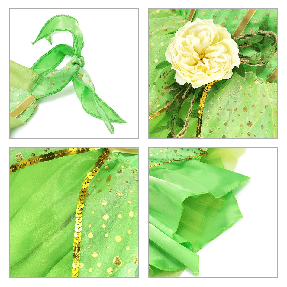 Enchanted Green Fairy Princess Dress for Girls (Ages 2–10) — Halloween, Cosplay & Party Costume