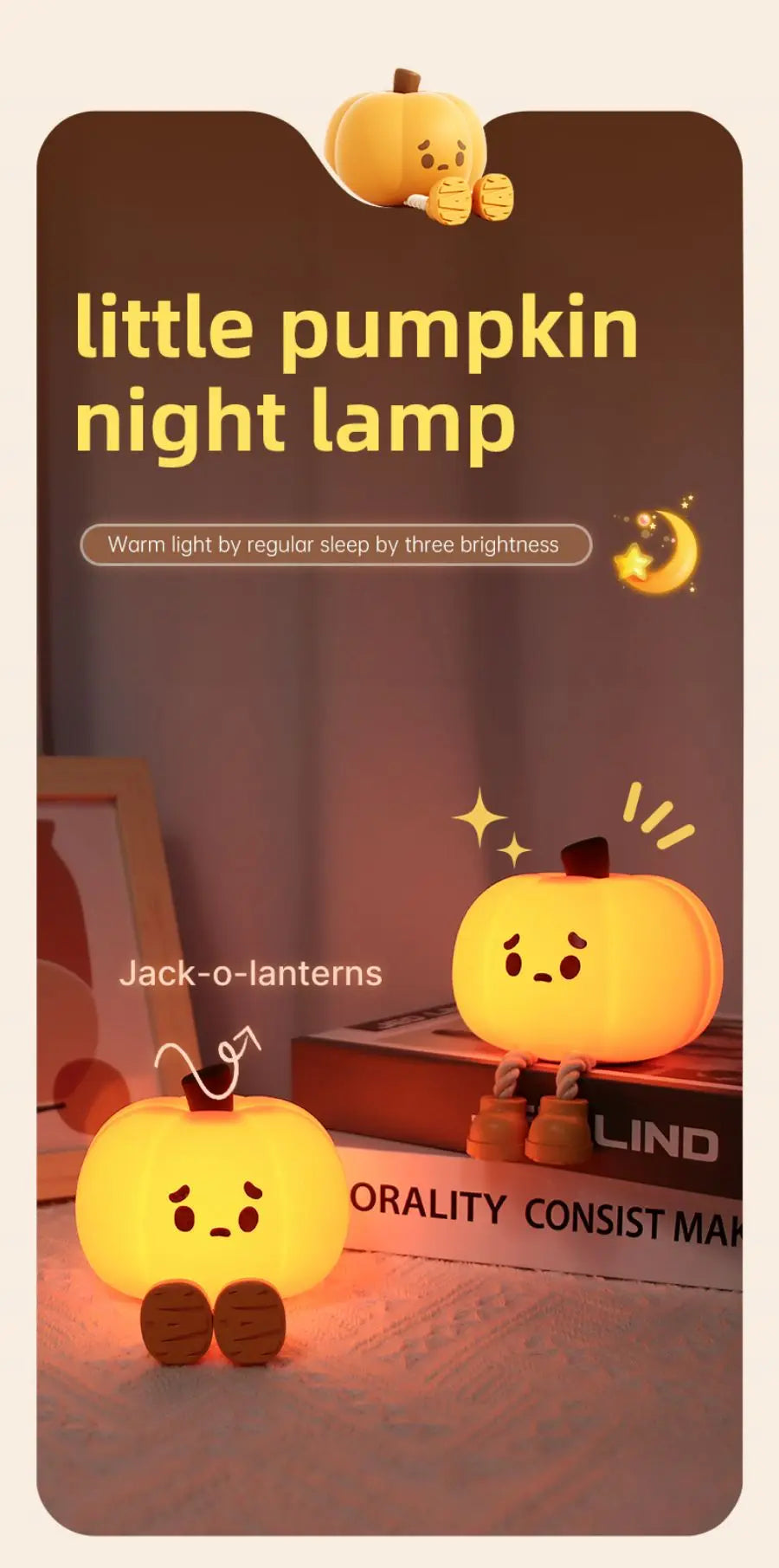 Pumpkin Silicone Night Light — Cute Dimmable Bedside Lamp for Halloween & Kids’ Room