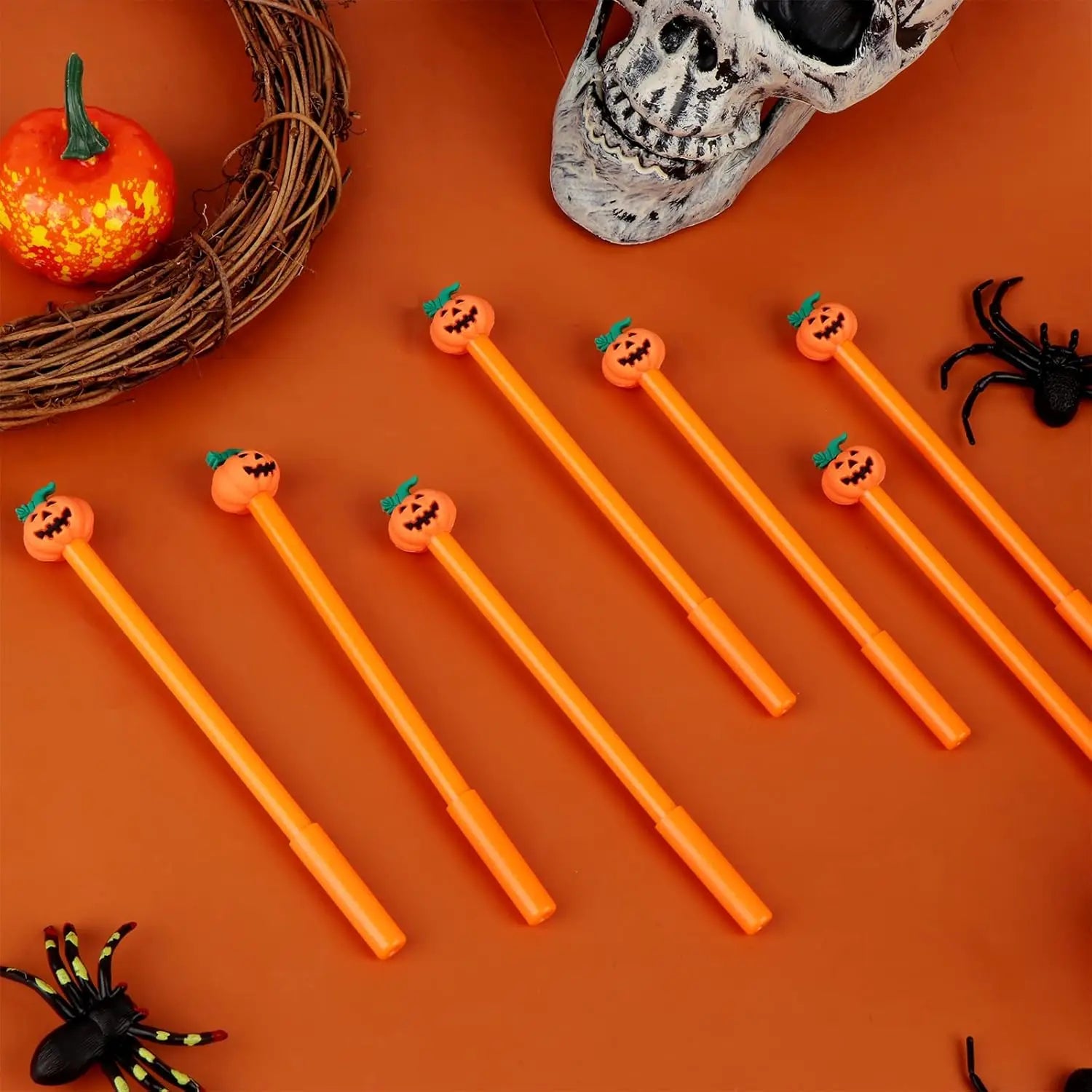 24-Piece Halloween Pumpkin Gel Ink Pen Set 0.5 mm — Cute Orange Writing Tools for Party Favors, School & Gifts