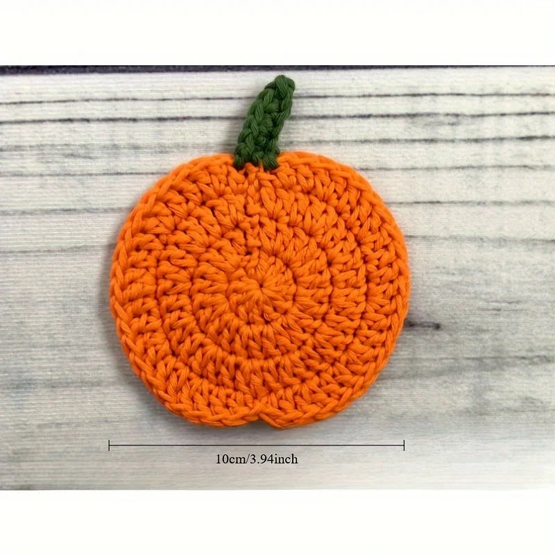 Hand-Crocheted Pumpkin Coaster Set — Fall & Halloween Yarn Drink Mats (Heat-Resistant)