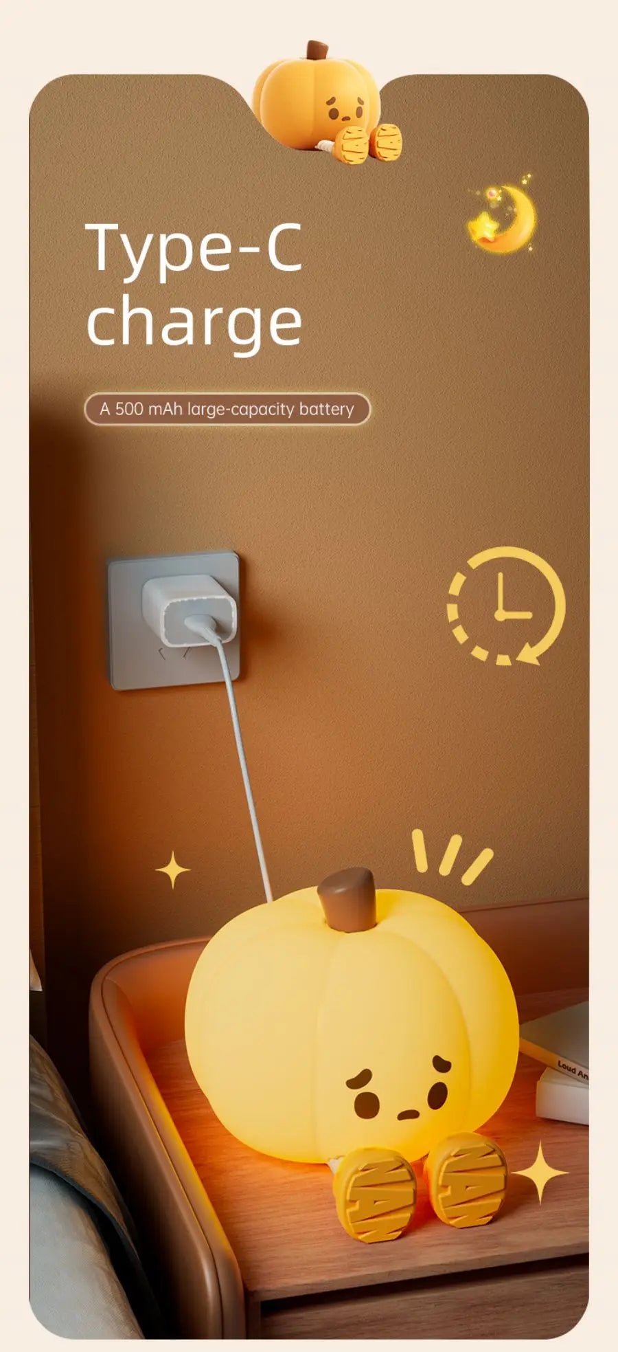 Pumpkin Silicone Night Light — Cute Dimmable Bedside Lamp for Halloween & Kids’ Room