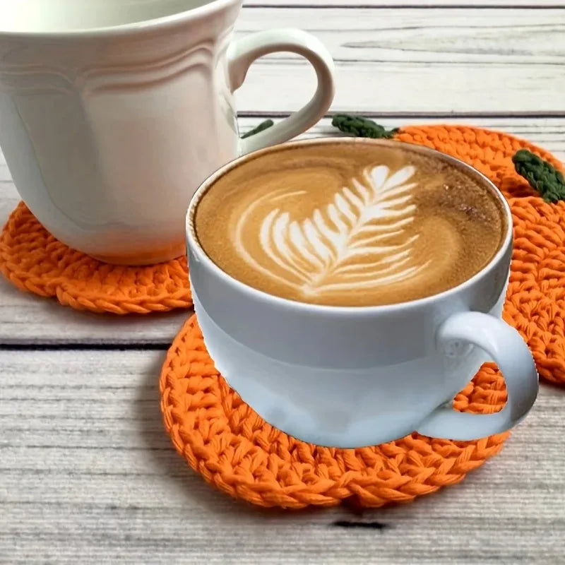 Hand-Crocheted Pumpkin Coaster Set — Fall & Halloween Yarn Drink Mats (Heat-Resistant)