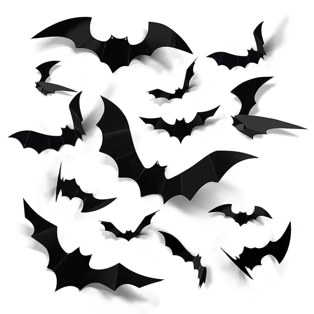 Halloween Bat Wall Stickers — Black PVC 3D Bat Decorations for Walls & Doors, Spooky Seasonal Décor