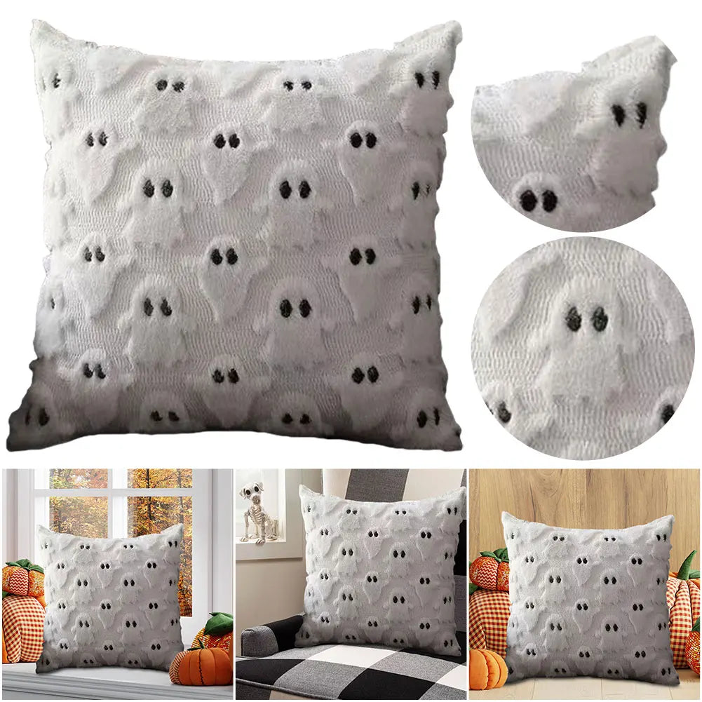 Halloween Ghost & Pumpkin Pillowcase — Washable Throw Pillow Cover for Festive Home Décor