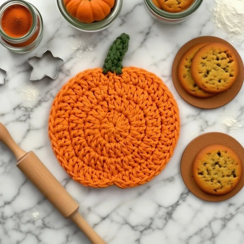 Hand-Crocheted Pumpkin Coaster Set — Fall & Halloween Yarn Drink Mats (Heat-Resistant)