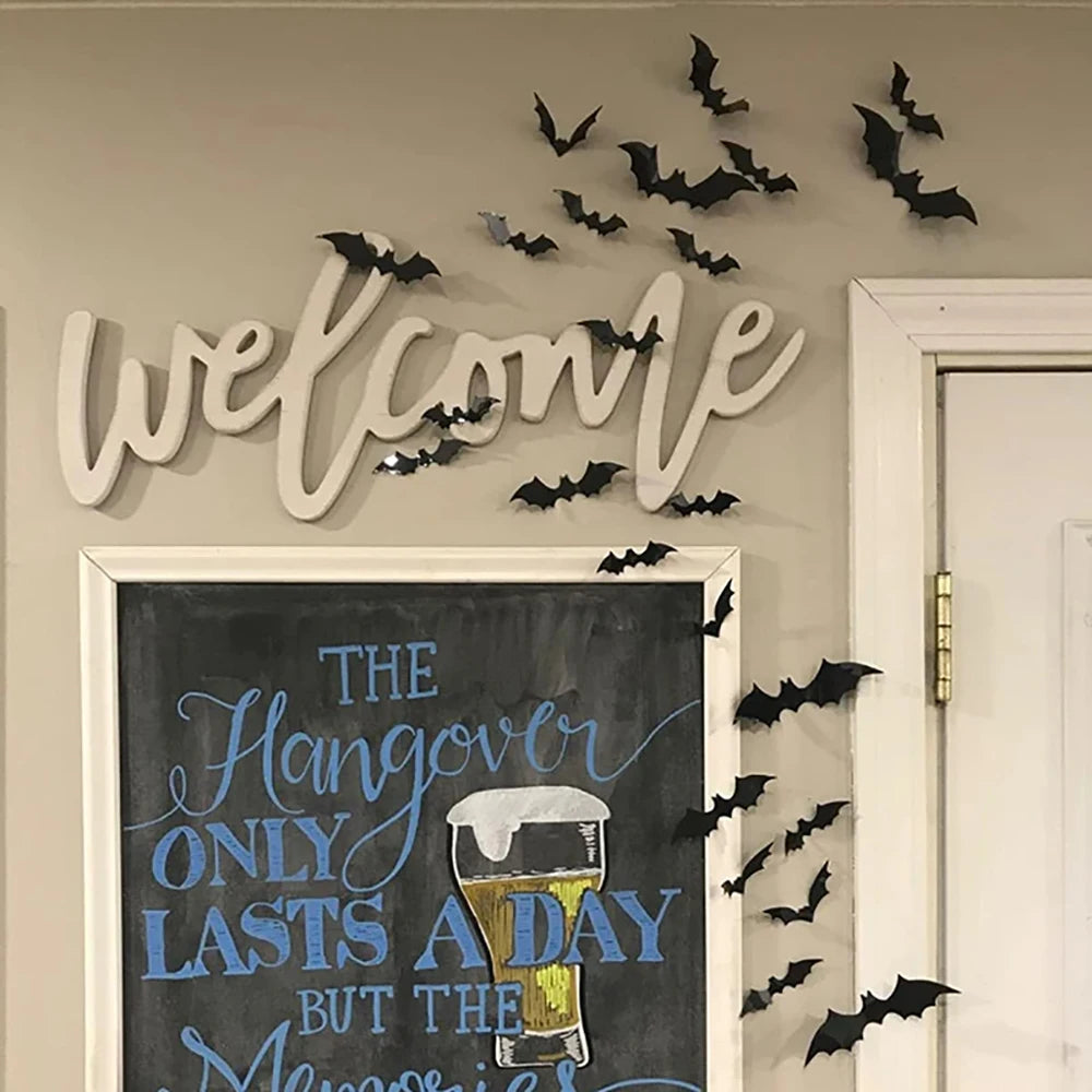 Halloween Bat Wall Stickers — Black PVC 3D Bat Decorations for Walls & Doors, Spooky Seasonal Décor
