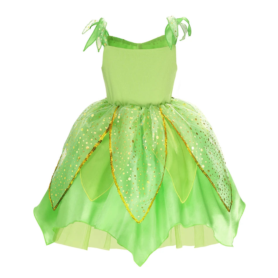 Enchanted Green Fairy Princess Dress for Girls (Ages 2–10) — Halloween, Cosplay & Party Costume