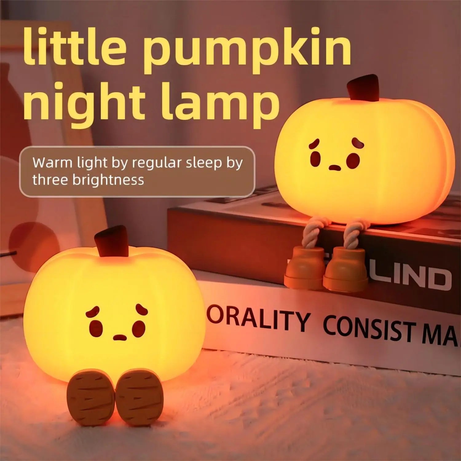 Pumpkin Silicone Night Light — Cute Dimmable Bedside Lamp for Halloween & Kids’ Room
