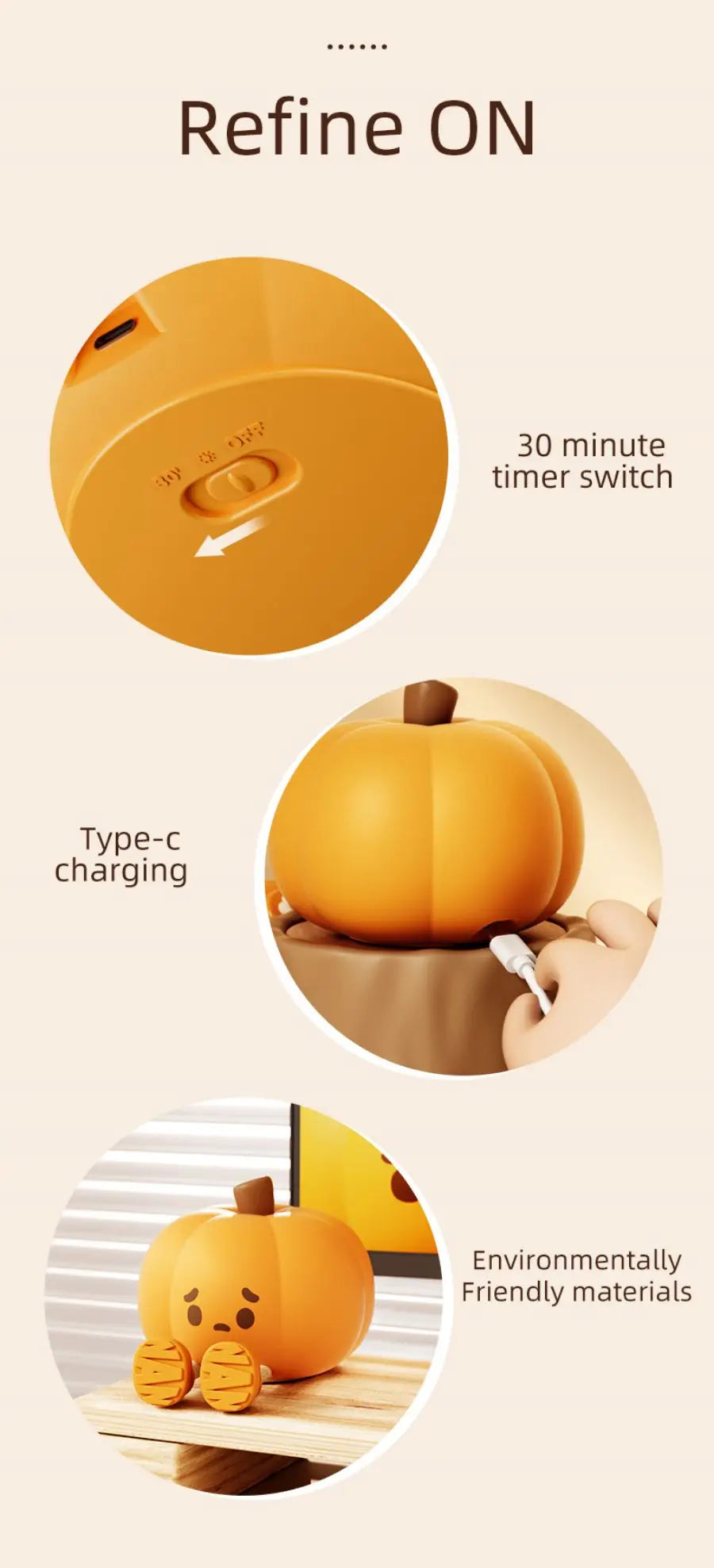 Pumpkin Silicone Night Light — Cute Dimmable Bedside Lamp for Halloween & Kids’ Room