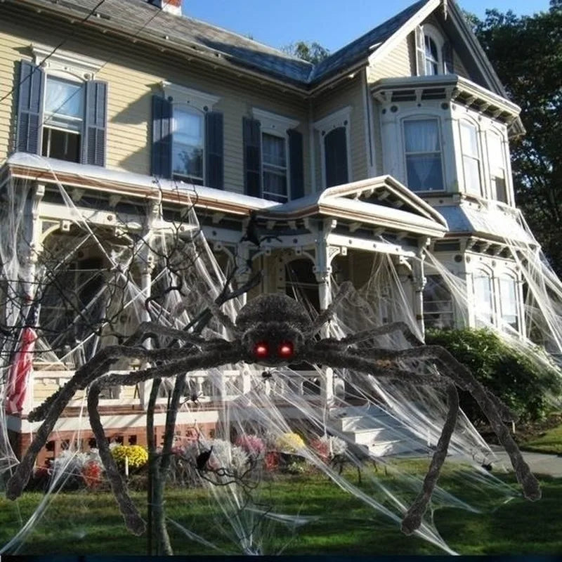 Giant Plush Spider Halloween Decoration — Poseable Horror Prop (30–200 cm)