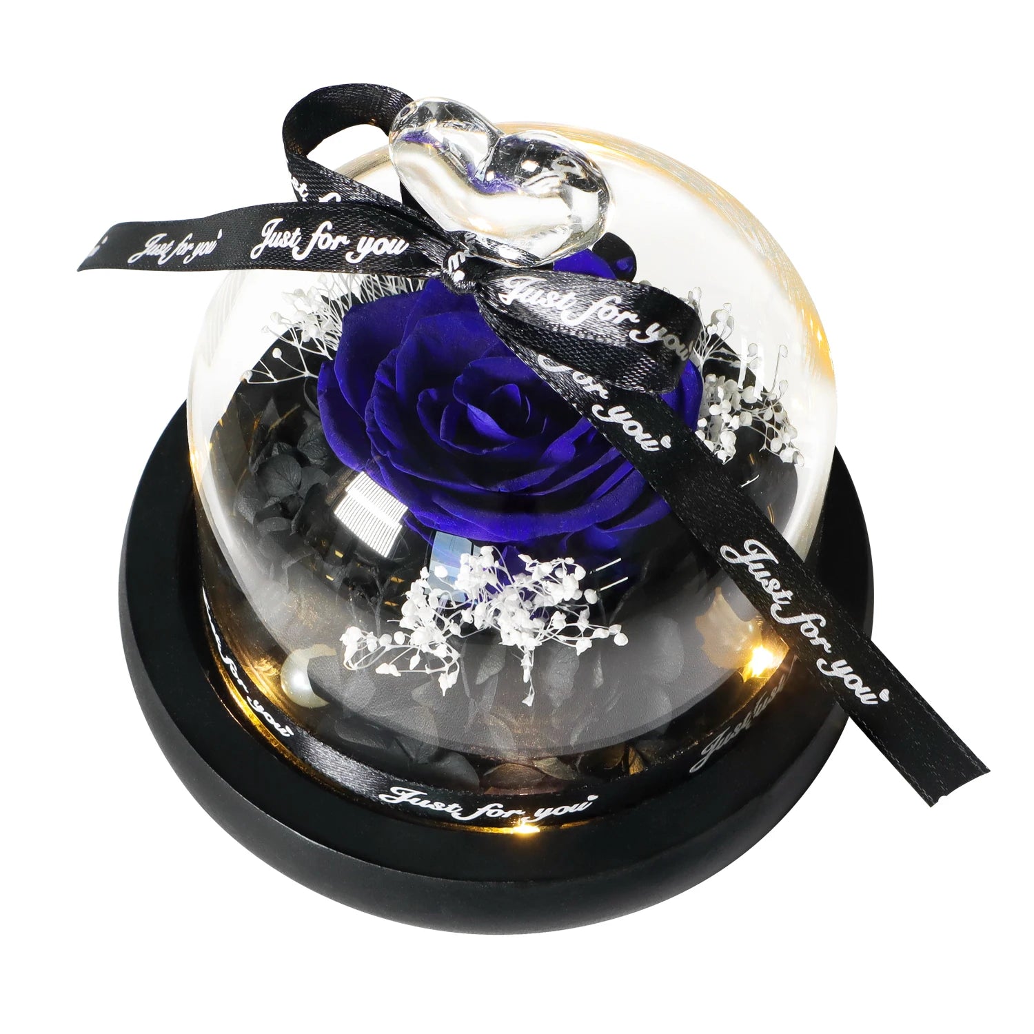 Gifts for Girls Eternal Flowers In Heart Glass Dome with Led Light Forever Preserved Rose Wedding Gift for Mom Women Girlfriend