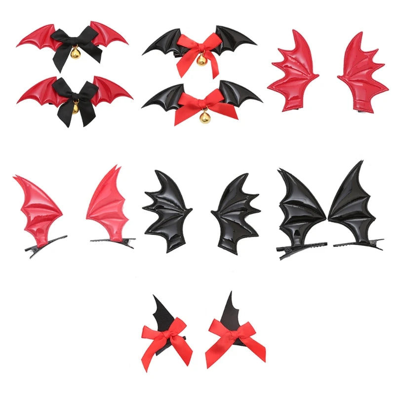Cartoon Devil Bat-Wing Hair Clips — Cosplay & Halloween Party Headwear Accessory