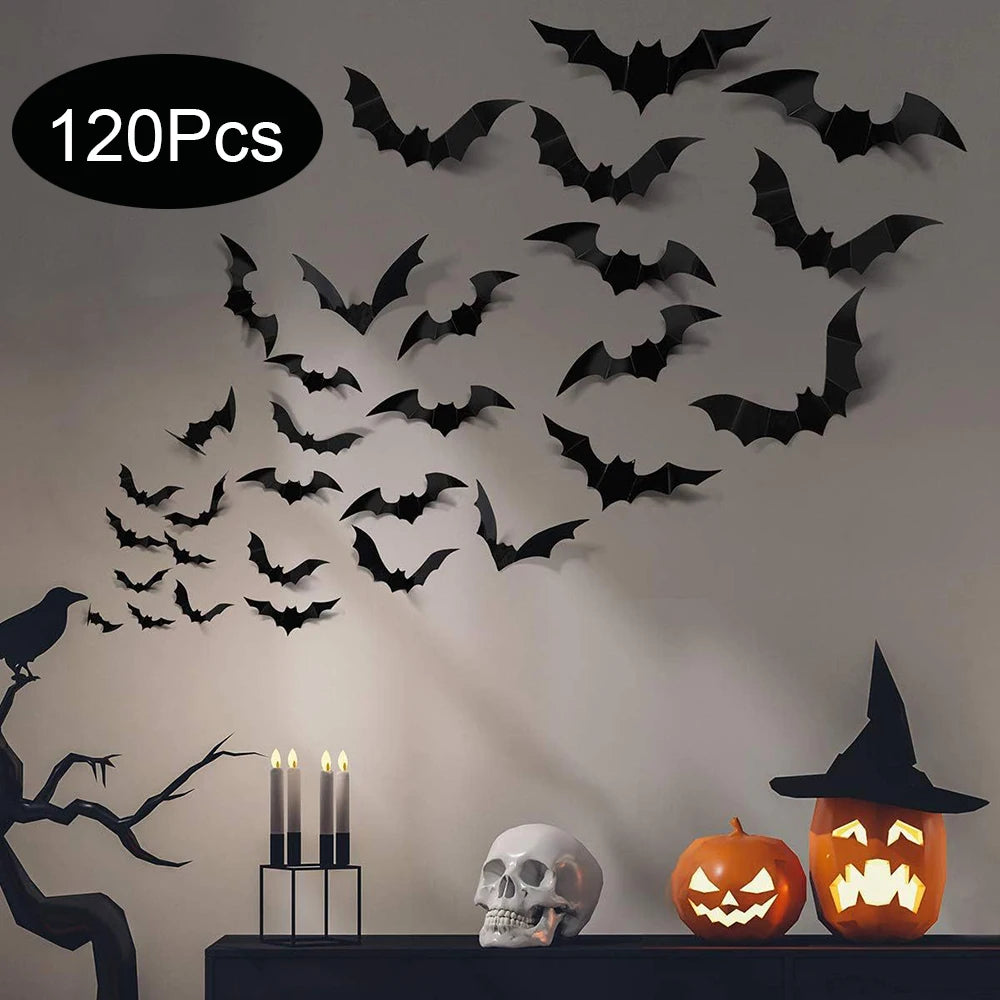 Halloween Bat Wall Stickers — Black PVC 3D Bat Decorations for Walls & Doors, Spooky Seasonal Décor