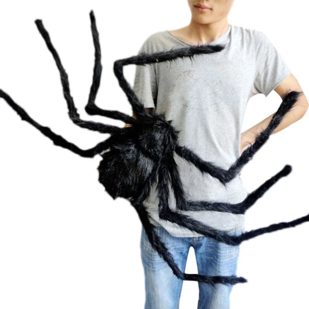 Giant Plush Spider Halloween Decoration — Poseable Horror Prop (30–200 cm)