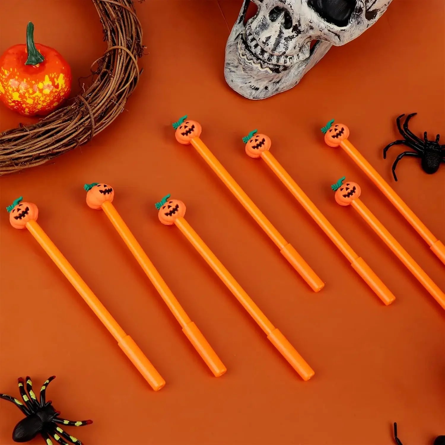 24-Piece Halloween Pumpkin Gel Ink Pen Set 0.5 mm — Cute Orange Writing Tools for Party Favors, School & Gifts