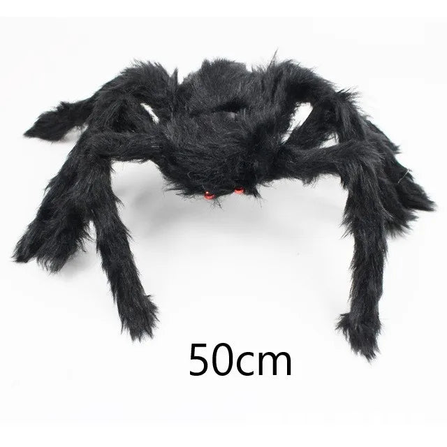 Giant Plush Spider Halloween Decoration — Poseable Horror Prop (30–200 cm)