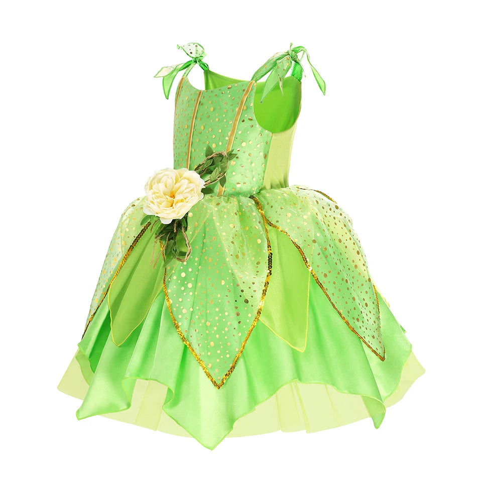 Enchanted Green Fairy Princess Dress for Girls (Ages 2–10) — Halloween, Cosplay & Party Costume
