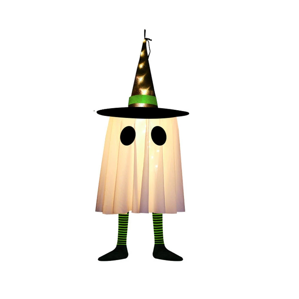 Halloween Hanging Ghost Decorations, Outdoor Halloween Witches Hat Lights, Glowing Ghosts for Garden Trees, Yard Halloween Decor